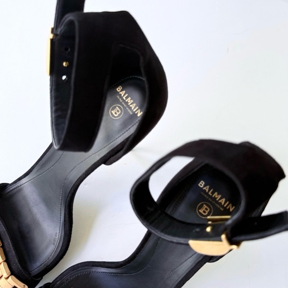 Balmain Uma Chain High Heel Sandals in Black Suede w/ Gold 38.5 - Picture 10 of 16